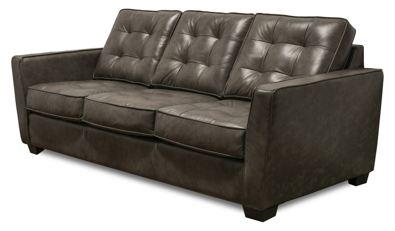 Clark 85\" Genuine Leather Sofa with Button Tufting – Charcoal 