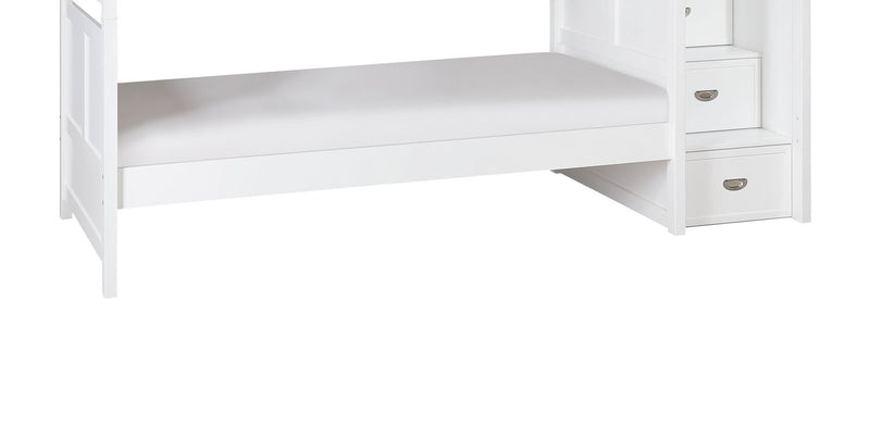 Quinn Bunk Bed with Built-in Staircase Dresser & Guard Rail for Kids, White - Twin/Twin