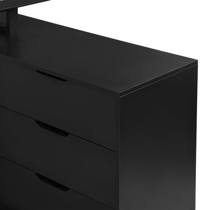 Daniel 55.11\" Glass-Top L-Shaped Desk with Storage - Black