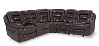 Leo 6-Piece Genuine Leather Reclining Sectional with Storage Console and Dual Cupholders - Walnut Brown