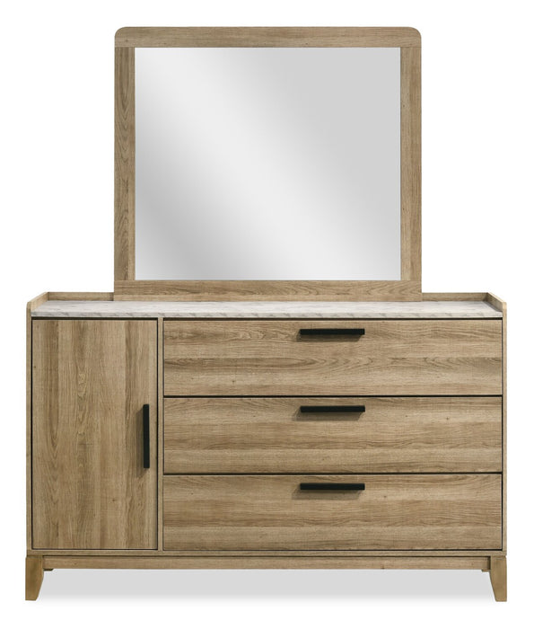 Sable 5pc Bedroom Set with Bed, Dresser & Mirror, Light Brown - Queen Size