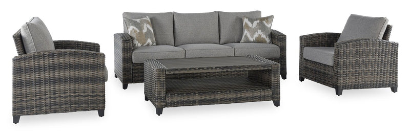 Canmore 4-Piece Outdoor Patio Set with Sofa, 2 Chairs & Coffee Table - Weather Resistant - Grey