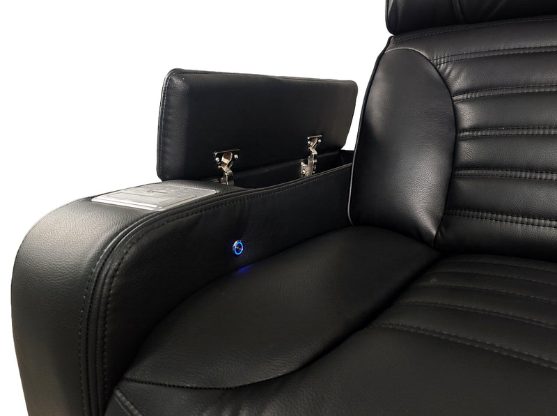Zen 86\" Leather-Look Fabric Power Reclining Massage Sofa with Power Headrests and Drop-Down Console - Black