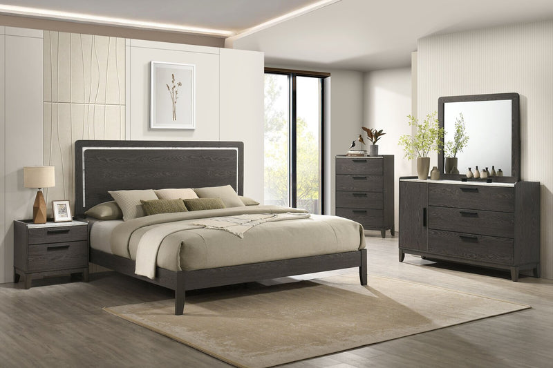 Sable 5pc Bedroom Set with Bed, Dresser & Mirror, Dark Grey - King Size