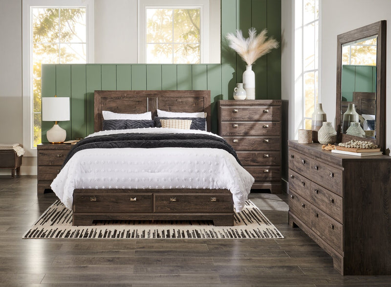 Yorkdale 6pc Bedroom Set with 6-Drawer Storage Bed, Dresser, Mirror & Nightstand, Grey - Queen Size