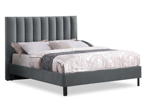 Amos Charcoal Upholstered Platform Bed with Channel Headboard - Full