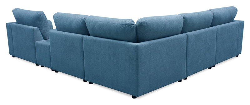 Voyage Modular 6-Piece Left-Facing Fabric Sectional with Console and Removable Back Cushions – Blue