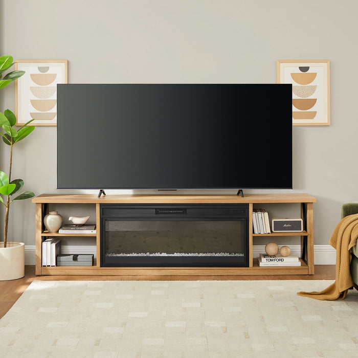 Wendel 80\" Electric Fireplace Tv Stand with Storage for TVs up to 85\" – Natural Oak 