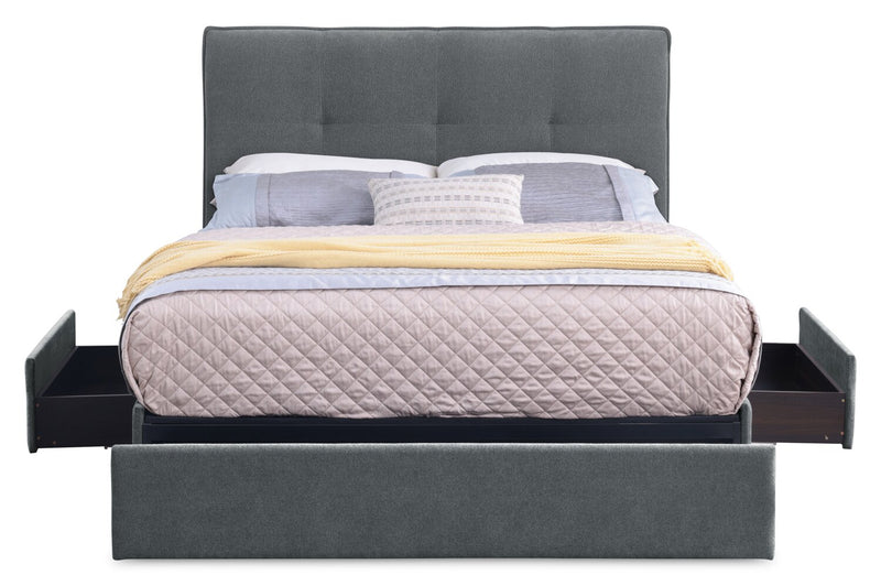 Amos Upholstered Storage Bed Base in Charcoal Fabric with 3 Built-in Drawers  - Full Size