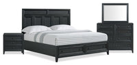 Casa 6pc Bedroom Set with Bed, Dresser, Mirror & Nightstand, Black - King Size 