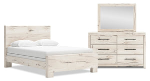 Derekson 5pc Bedroom Set with Panel Bed, Dresser & Mirror, Rustic White  - Queen Size