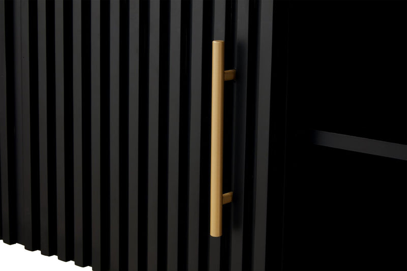 Kort & Co. Capri 60” Modern TV Stand with White Sintered Stone Top, Storage and Cable Management for TVs up to 65” - Black and Gold