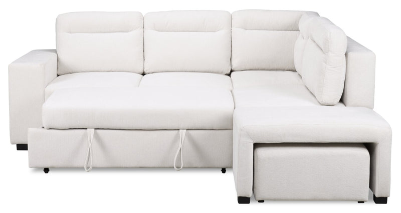 Coast 3-Piece Right-Facing Ivory White Fabric Sleeper Sectional with Storage Chaise and Storage Armrest