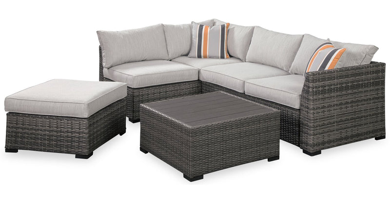 Victoria 4-Piece Outdoor Patio Set with Loveseat, Armless Chair, Corner Chair & Ottoman - Weather Resistant - Grey