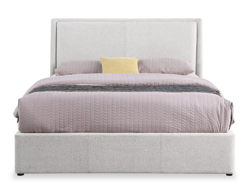 Nico Upholstered Storage Platform Bed in Polyester Taupe Fabric, Hyrdraulic Lift  - King Size