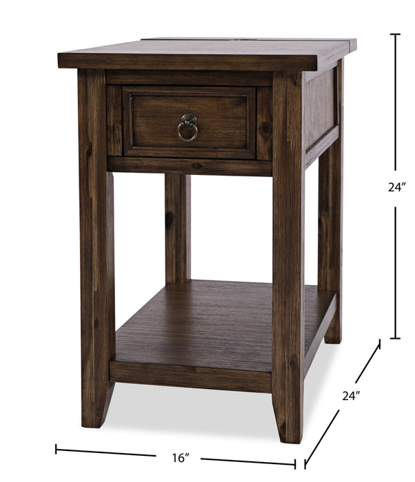 Branson 16\" Chairside Table with Storage, Shelf and USB Port - Dark Brown