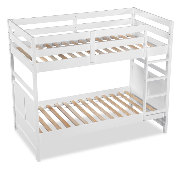 Quinn Bunk Bed with Ladder & Guard Rail for Kids, White - Twin/Twin