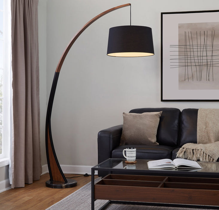 Sybil 18\" Mid-Century Modern Floor Lamp with Marble Base – Black Walnut
