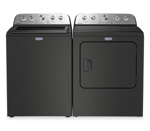 Maytag 5.5 Cu Ft. Top Load Impeller Washer with Pet Pro Option and 7.0 Cu Ft. Gas Dryer – Volcano Black