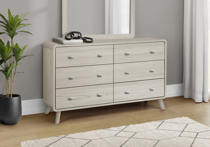 Cami Bedroom 6-Drawer Dresser, Mid-Century Modern, 58.5\"W x 17.5\"H - Grey Oak