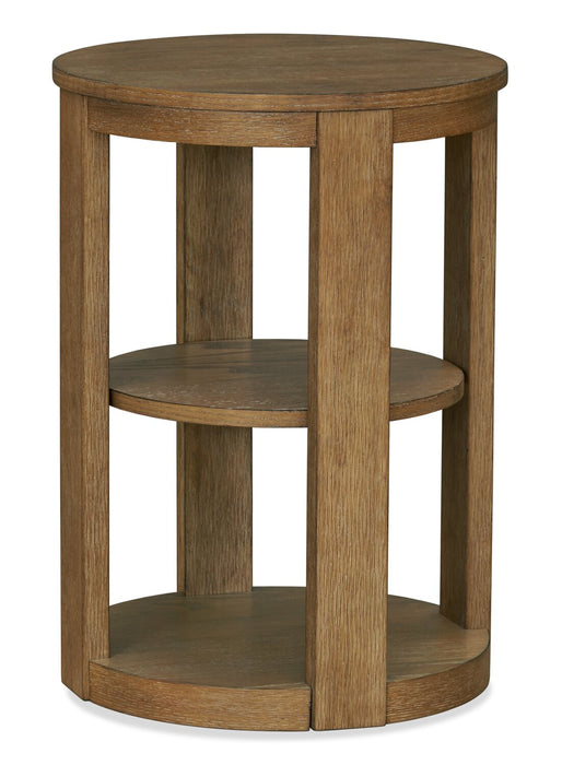 Declan 18\" Modern Round End Table with Shelf – Natural Wood 