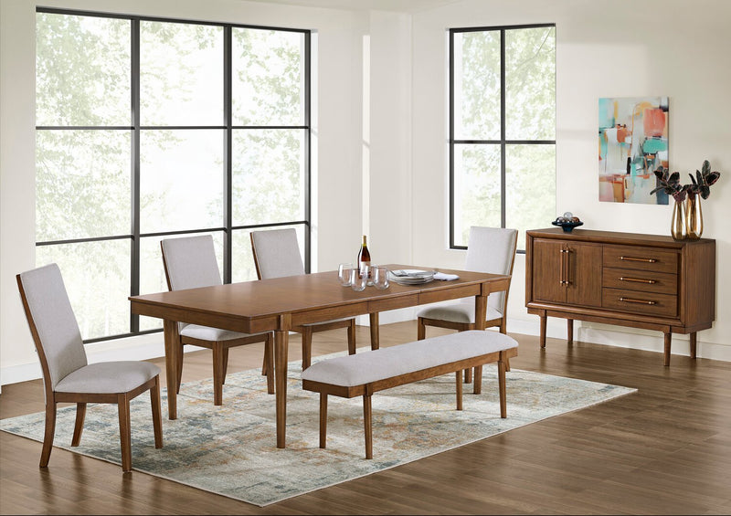 Ember 6pc Dining Set with Table, Bench & 4 Chairs, 74-92\"W - Grey & Brown
