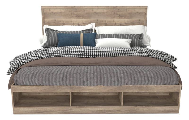 Oakley 6pc Bedroom Set with Storage Bed, Dresser, Mirror & Nightstand, Made in Canada, Natural - King Size