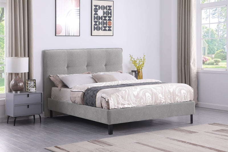 Amos Upholstered Platform Bed Base in Grey Fabric - Full Size