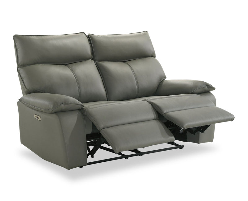 Matteo 64\" Genuine Leather Power Reclining Loveseat - Aviarah Grey