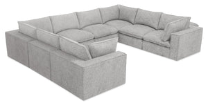 Fusion Modular 8-Piece Silver Grey Chenille Fabric Sectional with Removable Feather Down Back Cushions