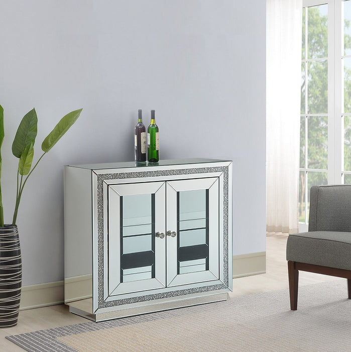 Roxie 31.5” Accent Cabinet with Glass Doors and LED Lighting - Silver