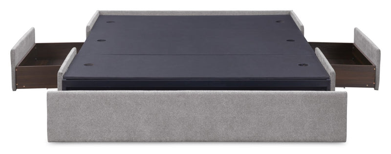 Amos Upholstered Storage Bed Base in Grey Fabric with 3 Built-in Drawers  - Queen Size