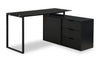 Daniel 55.11\" Glass-Top L-Shaped Desk with Storage - Black