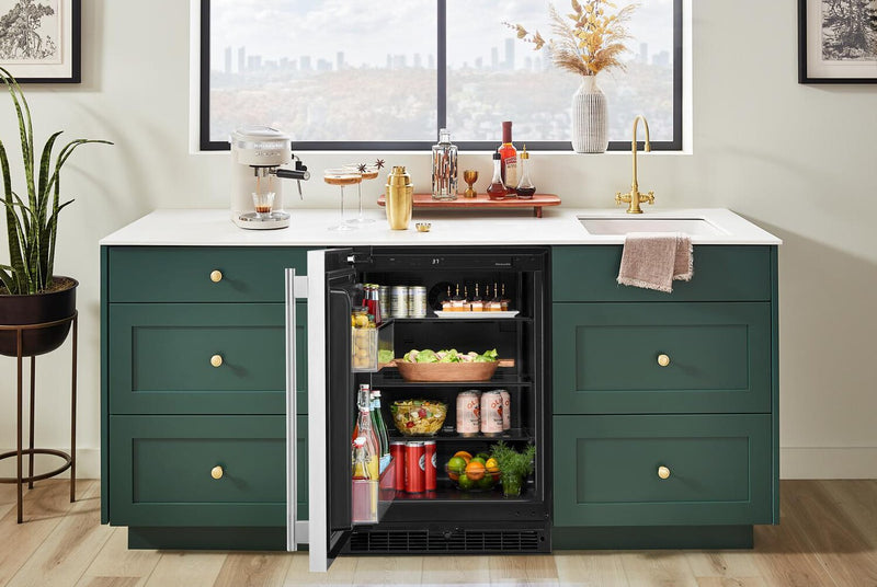 KitchenAid 24\" Panel-Ready Undercounter Refrigerator – Black and Stainless Steel - KURL124SSB