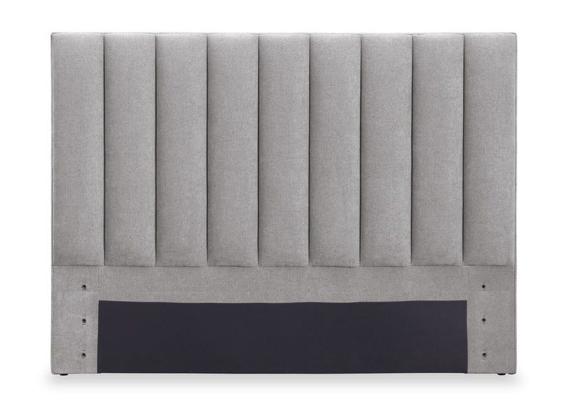 Amos Upholstered Storage Bed in Grey Fabric with Channelled Headboard & 3 Built-in Drawers - Queen Size