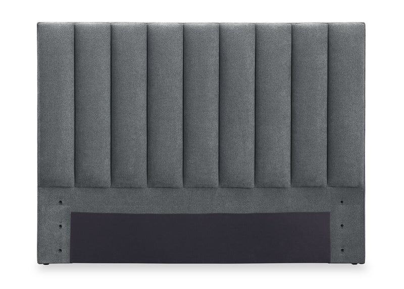 Amos Upholstered Storage Bed in Charcoal Fabric with Channelled Headboard & 3 Built-in Drawers - King Size