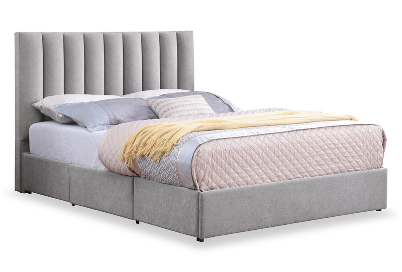 Amos Upholstered Headboard in Grey Fabric, Channelled - Full Size