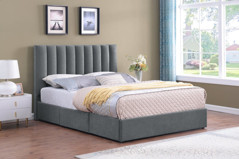 Amos Upholstered Storage Bed Base in Charcoal Fabric with 3 Built-in Drawers  - Full Size