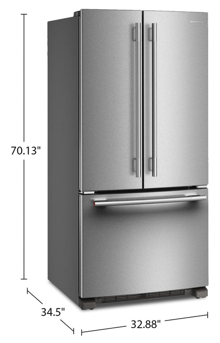 KitchenAid 33\" 22 Cu. Ft. Standard-Depth French Door Refrigerator - KRFF333SPS