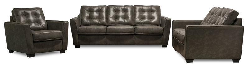 Clark 85\" Genuine Leather Sofa with Button Tufting – Charcoal 