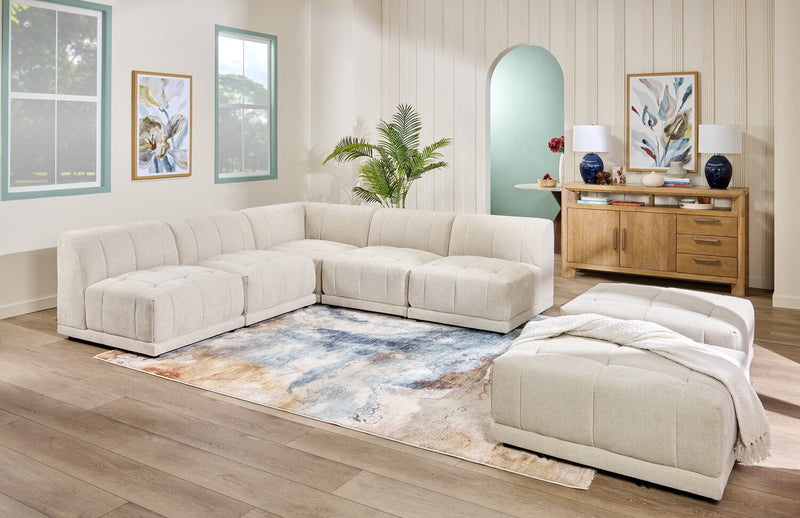 Kort & Co. Oaklyn Modular 5-Piece Fabric Armless Sectional with Tufted Seat Cushions - Beige