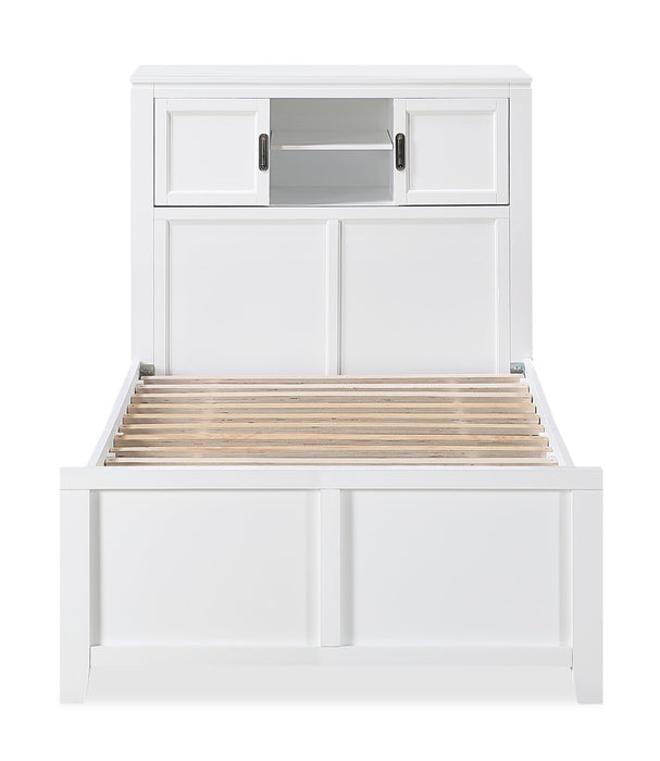 Quinn Platform Bed with Bookcase Headboard, Built-in Desk & Stool, White - Twin Size