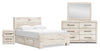 Derekson 6pc Bedroom Set with Side Storage Bed, Dresser, Mirror & Nightstand, Rustic White - Queen Size
