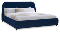 Mave Upholstered Platform Bed in Blue Velvet - King Size 