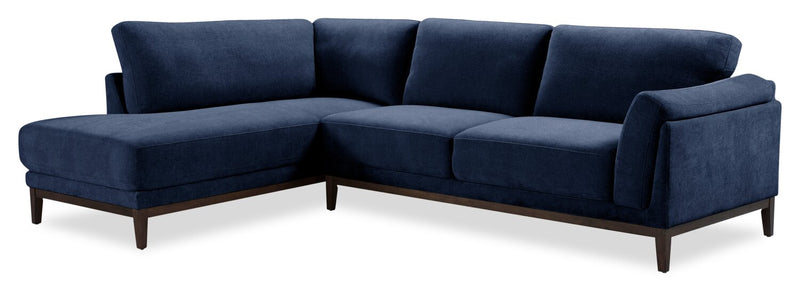 Horizon 2-Piece Left-Facing Fabric Sectional with Wood Base and Legs - Navy