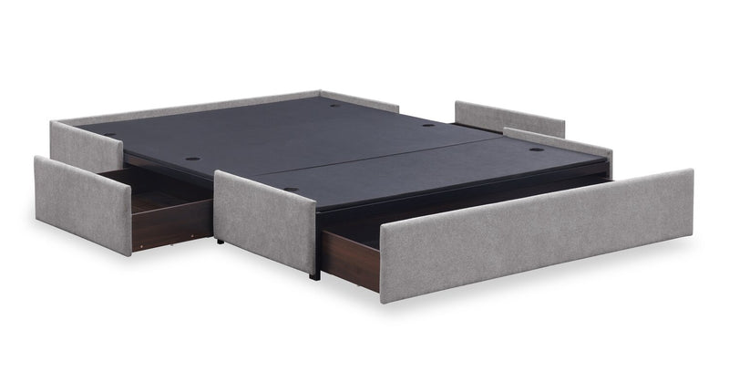 Amos Upholstered Storage Bed in Grey Fabric with Channelled Headboard & 3 Built-in Drawers - King Size