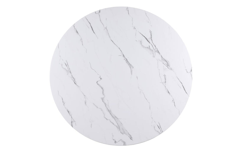 Kort & Co. Capri Dining Table with Marble-Look Top & Gold Accent, 47\"W Round - Black/White