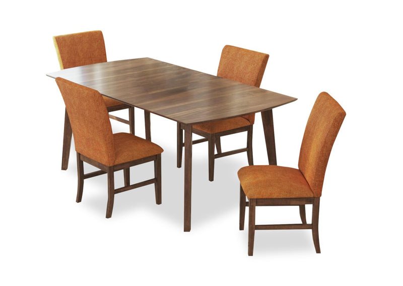 Rain 5pc Dining Set with Table & 4 Orange Chairs, 72\"W - Orange/Brown