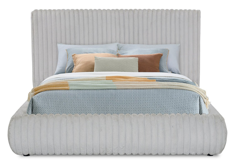 Aria Upholstered Platform Bed in Grey Fabric, Tufted - Queen Size