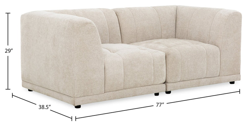 Kort & Co. Oaklyn Modular 77\" Fabric Loveseat with Tufted Seat Cushions - Beige
